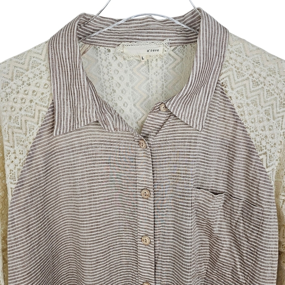 A'REVE Striped Lace Button Up Shirt - Picture 4 of 9